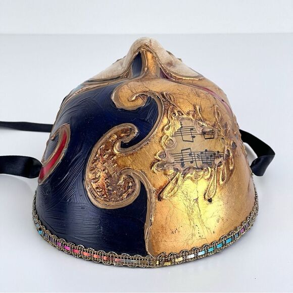 Venetian Mask Volto Musica Gold And Blue And Gold Handmade - Picture 4 of 9